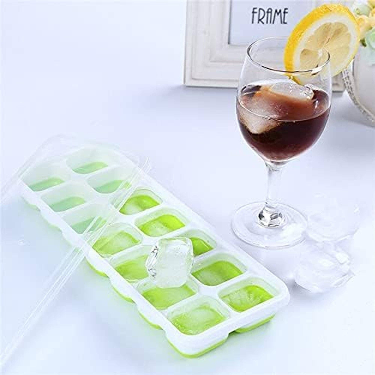 4 Pack Silicone stackable Ice Cube Trays - (White+Green)
