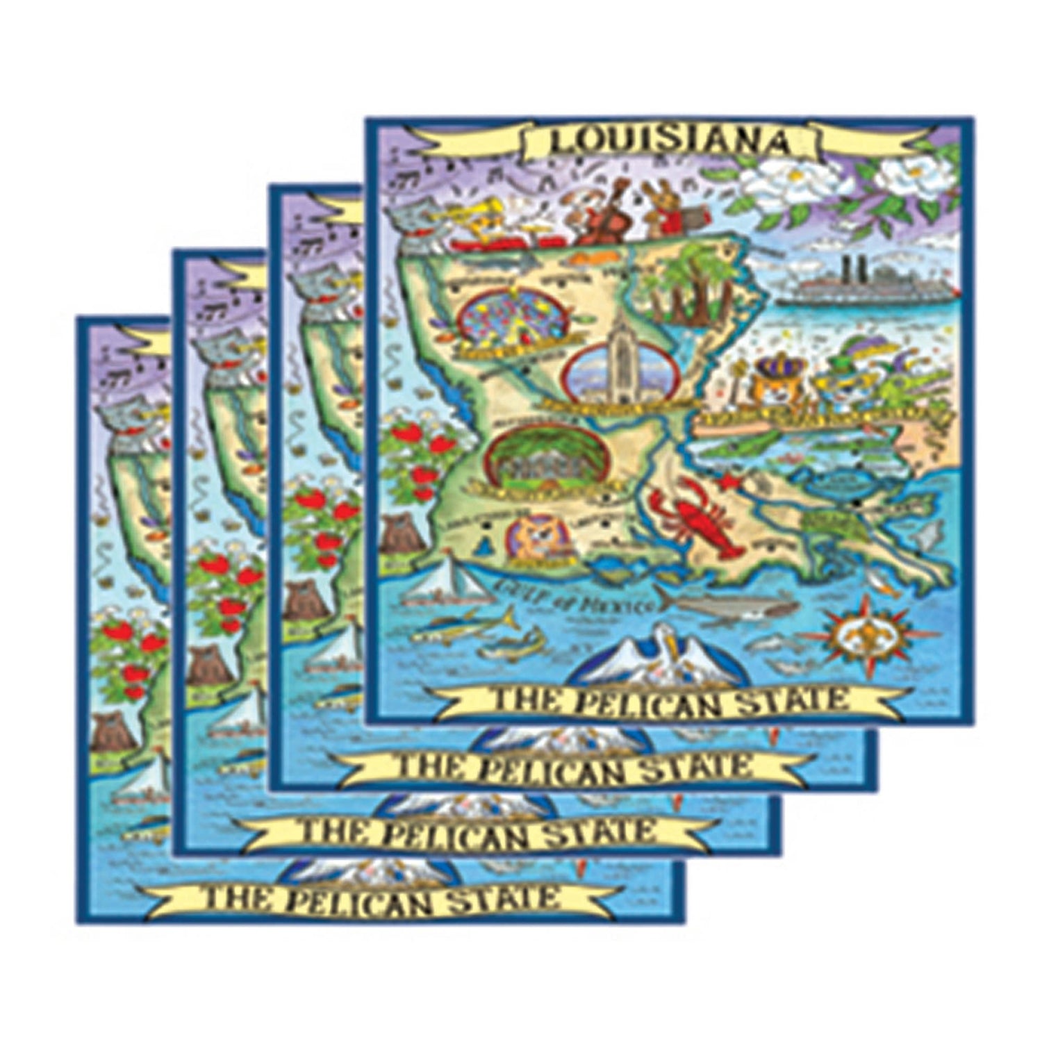 Louisiana Souvenir Set of 4 Coasters 4in